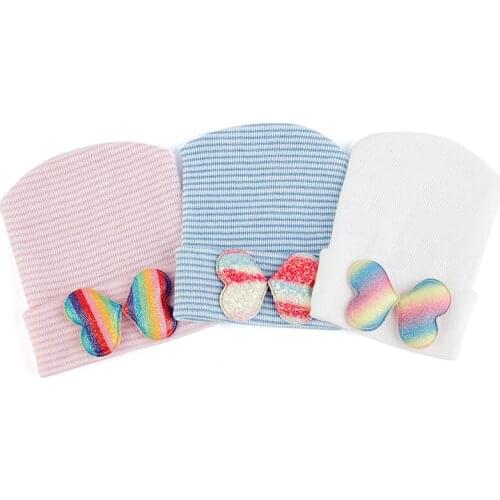 Toddler Stripe Shiny Love Print Winter Warm Beanie Solid Color Soft Baby Cap Elastic Casual Outdoor Windproof Kid Skullies Hat