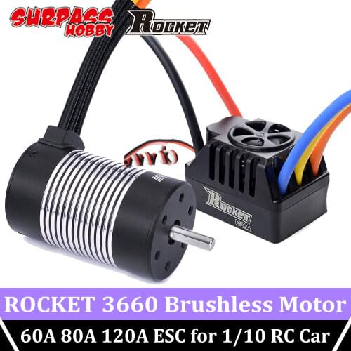 SURPASS HOBBY Rocket Brushless Motor 3660 12 Slot Waterproof 60A 80A 120A ESC for 1/10 1/12 RC Car Traxxas WLtoys 124019 HSP 550