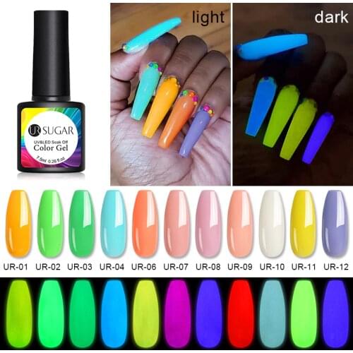 UR SUGAR 7.5ml Glow In Dark Fluorescent Neon Gel Polish Luminous UV LED Soak Off Gel Lighting In Night Semi Permanent Varnish
