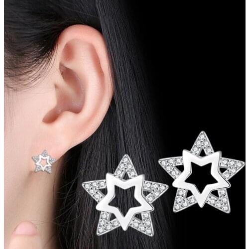 KOFSAC Fashion 925 Sterling Silver Earrings For Women Wedding Jewelry Exquisite Zircon Double Star Earring Girl Anniversary Gift