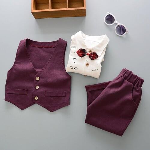 Children Clothing Spring Autumn Sets Long Tshirt with Sleeveless Vest Jacket Pants 3 Pieces Fashion Gentle Sets For Toddler Boys