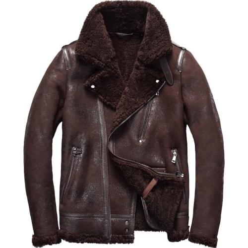 Quality Real Sheepskin Fur Coat Genuine Full Pelt Sheep Shearling Male Winter Jacket Brown Men Fur Outwear Extra big size 4XL