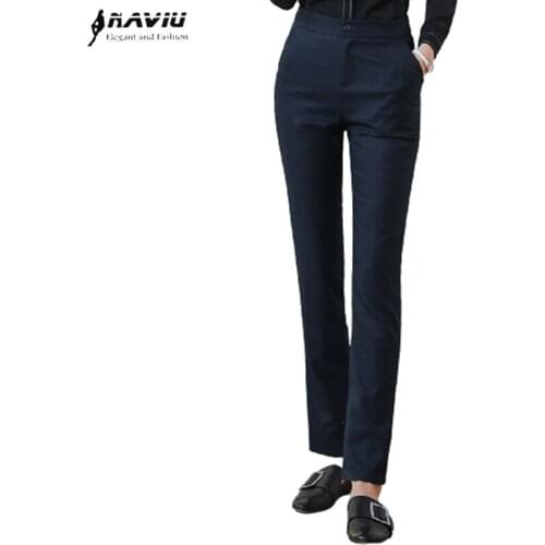 Fashion Temperamet Pants Women New Spring Professioal Navy Blue Formal Work Straight Trousers