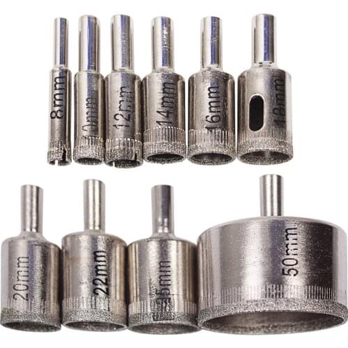 New 10pcs Diamond Tool Drill Bit Hole Saw Set For Glass Ceramic Marble 6-50mm Pro High Quality Diamond Drills Tool Sets
