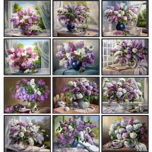 Embroidery Counted Cross Stitch Kits Needlework - Crafts 14 ct DMC Color DIY Arts Handmade Decor - Lilac Collection 1