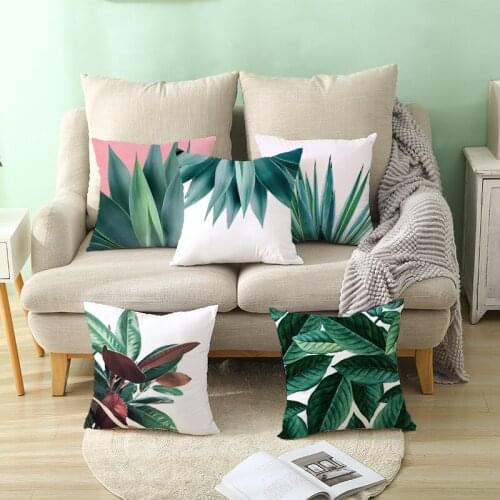 Kids Tropical Plants Palm Leaf Green Leaves Monstera Cushion Covers Hibiscus Flower Cushion Cover Decor Beige Linen Pillow Case