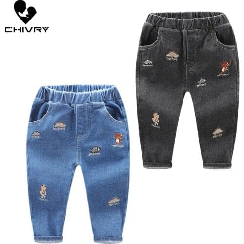 New 2020 Kids Fashion Jeans Trousers Pants Boys Cartoon Dinosaur Denim Pants Baby Boys Jeans Autumn Jeans Long Pants Clothing