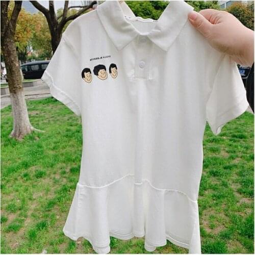 Toddler Girls Dress for Summer Short Sleeve Polo Collar Kids Cartoon Princess Dresses Korean Fashion Style Baby Solid Clothes