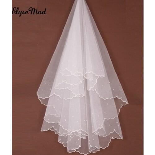 One Layer Bridal Wed Veils White And Ivory Wedding Veil Tulle Beaded Short Wedding Veil