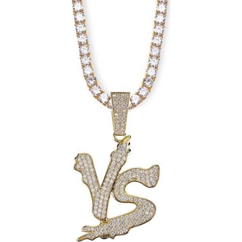 Hip Hop V S Letter Pendant Necklace Gold/Silver Color Plated Micro Pave Cubic Zirconia Stones Charm Jewelry For Mens Gifts Bling