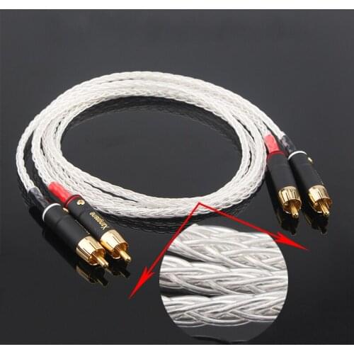 Pair Audiophile 8 Strands OCC Silver Plated RCA Interconnection Audio Speaker Cable