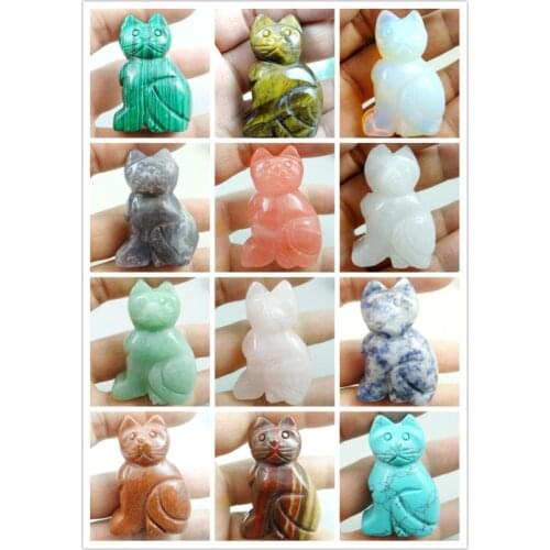 Natural stone Quartz crystal Turquoises Chalcedony Cat pendant for diy jewelry Making necklace Accessories1Pcs