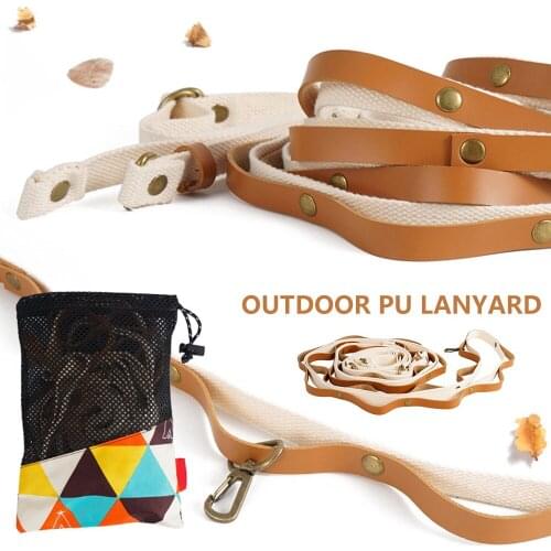 Camping PU Leather Hanging Rope Outdoor Multi-segment Hang Clothesline 3M-5M Adjustable Anti-slip Lanyard Cord Camping Storage