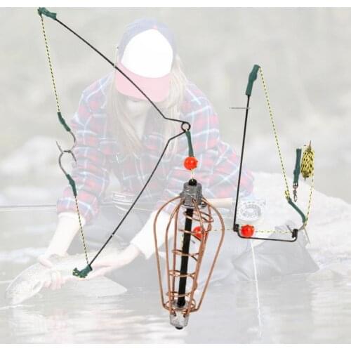 Fishing Lure Cage Portable Anti-corrosion Copper Fishing Bait Basket with Line Hooks for Fishing
