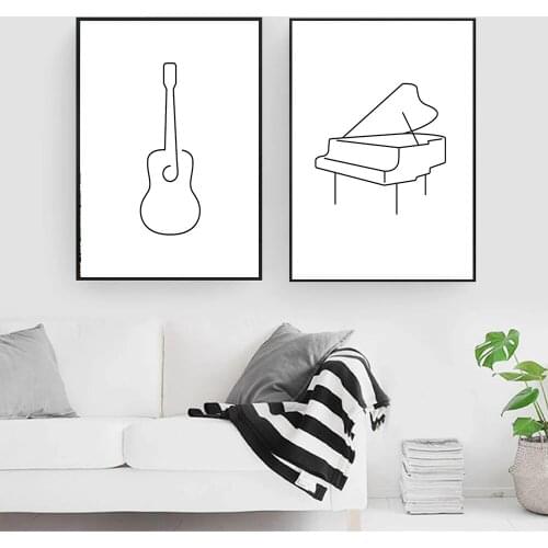Nordic Music Art Poster Classic Guitar Poster Piano Line Drawing Wall Picture for Living Room Cuadros Decoration Home Decor
