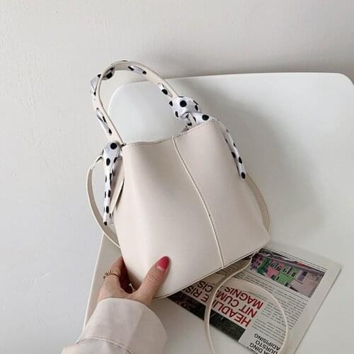 Simple Solid Colour Bucket Bag for Women Ribbon Design Crossbody Shoulder Bags 2021 New Texture Korean Handbags Female Casual