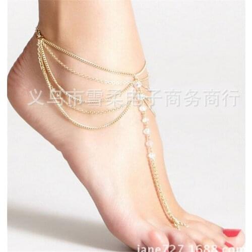 New Beach Barefoot Sandal Jewelry Elegant Bride Sexy Womens Fashion Charm Layer Chain Link Crystal Beads Foot Anklet Bracelet