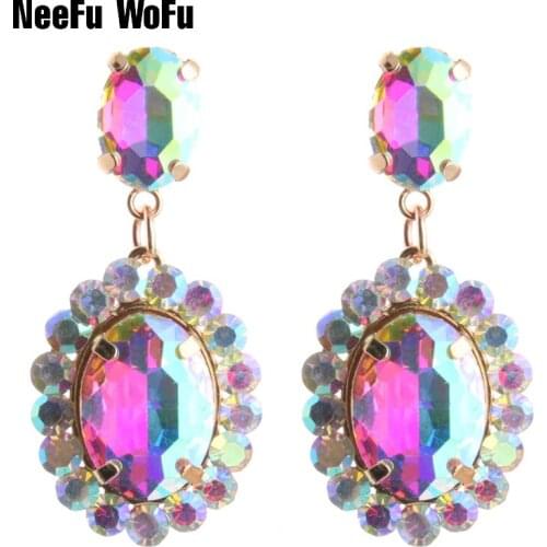NeeFu WoFu Drop Earrings Brand Crystal Earring Big Earring Oval Large Long Brinco Ear Accessories Oorbellen Christmas Gift 2018