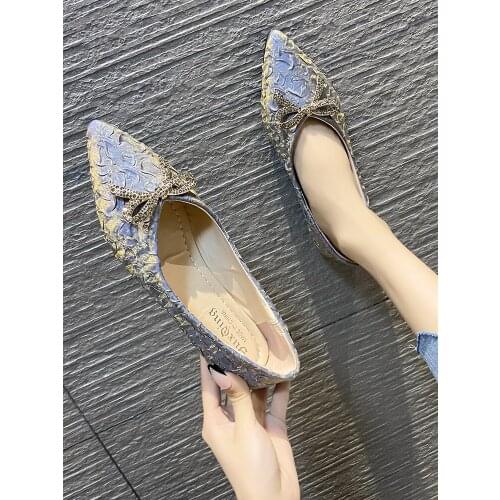 2021 spring and summer new comfortable flat womens shoes fashion exquisite bow shallow mouth pointed boat shoes
