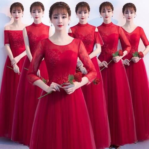 Beauty Emily Long A line Lace Red Bridesmaid Dresses 2020 for Women Plus Size Wedding Party Prom Women Dresses Free Shipping