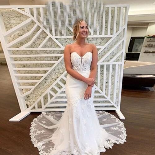 Mermaid Wedding Dresses Sweetheart Neckline Appliques White Ivory Bridal Dress Chapel Train Custom Made Vestido De Novia 2019