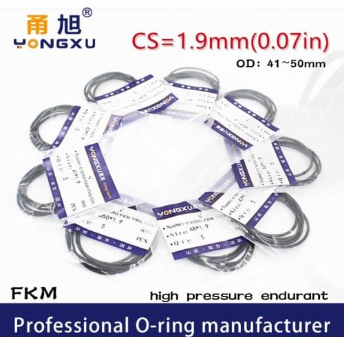 3PCS/lot Black FKM Fluorine Rubber O-rings Seals CS1.9mm OD41/42/43/44/45/46/47/48/50*1.9mm ORings Gasket Sealing Ring Washer