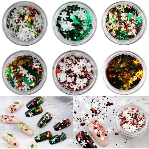 6 Boxes Christmas Nail Stickers Snowflake Stars Xmas Tree Starlights Holo Nail Glitter Nail Decoration Decals Nail Art Decor New