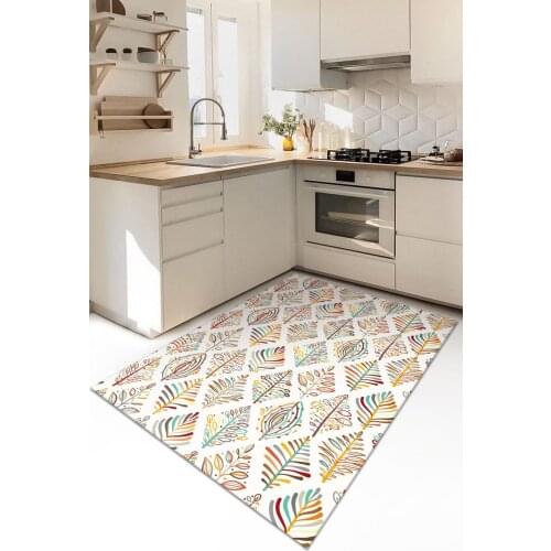 White Background Colorful Flowers Kitchen Carpet