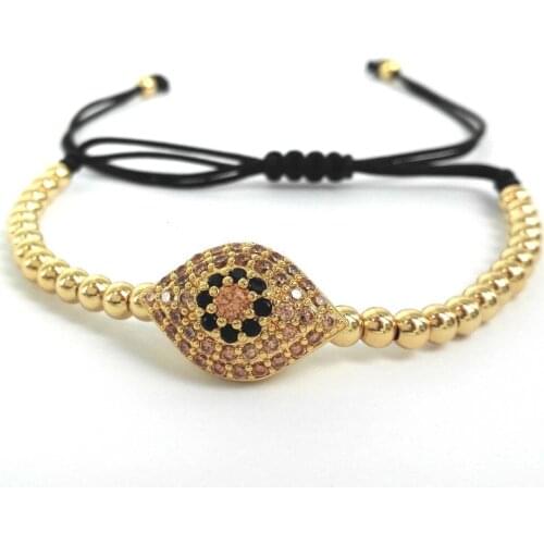 Brand Anil Arjandas Evil Eye Bracelet,Gold-color Tone Micro Pave CZ pumped eye Beads Briading Men Macrame Bracelets,Jewelry Gift