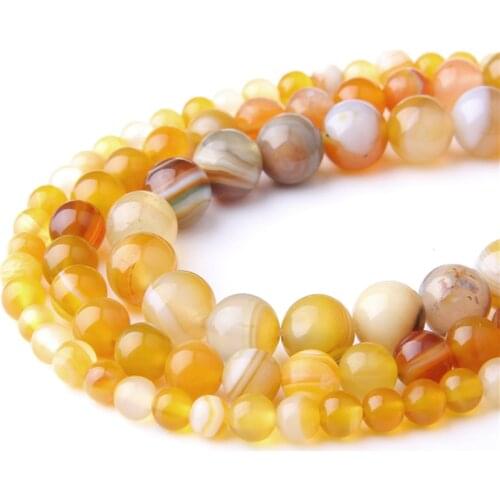 Natural Stone Beads Yellow Stripe Agat 4/6/8/10/12mm Fashion Jewelry Loose Beads for Jewelry Making Necklace DIY Bracelet