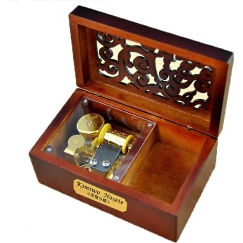 Creative Hollow Cover 18-Note Gold Movement Wind-up Wooden Musical Box with Gift Box,Mini Size Musical Gifts for Woman