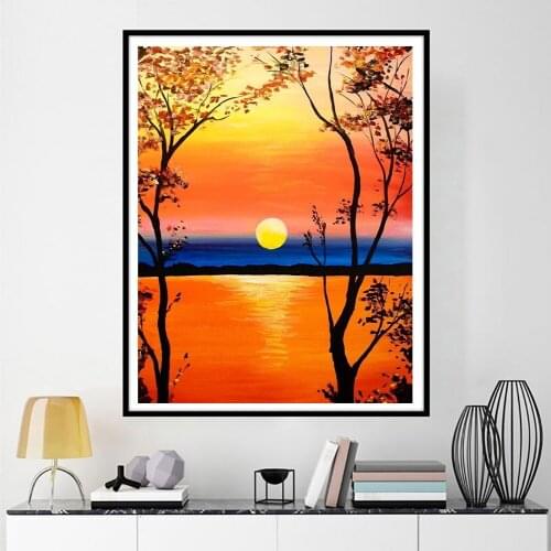 DIY Coloring By Numbers Sunset Paint By Number Landscape Picture for Home Wall Painting Art Supplies