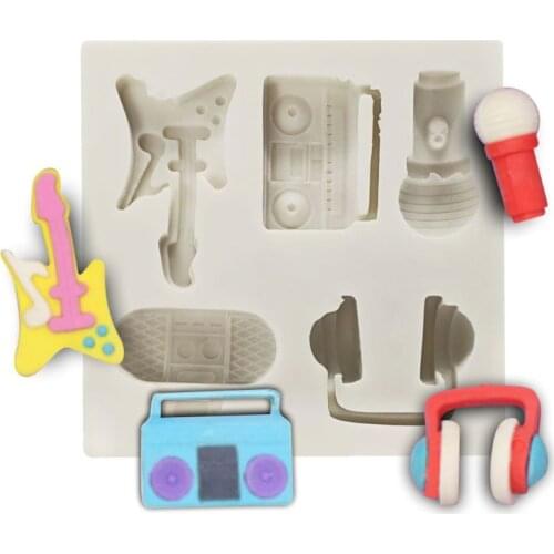 Electric Guitar Microphone Radio Fondant Fondant Candy Mold for Sugar Paste, Chocolate, Fondant, Butter, Resin,Soap