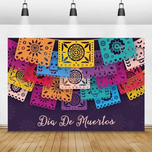 Laeacco Mexican Party Photo Background Day of The Dead Color Paper Cut Banner Photographic Backdrop Photocall Poster Photostudio