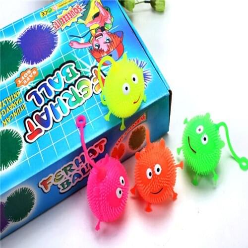 Led Neon Party Toys Cute Flash Led Bouncy Balls Glowing Smile Soft Rubber Ball Toy Luminous Jump Fluffy Ball Toys Party Decor