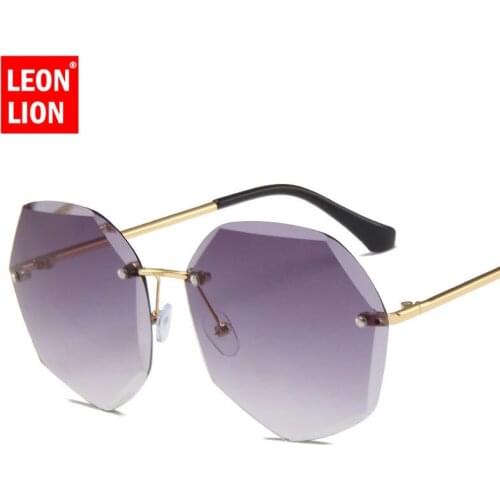 LeonLion Large Frame Round Sunglasses Women Rimless Sunglasses Women Candy-colored Sun Glasses Okulary Vintage Oculos Feminino