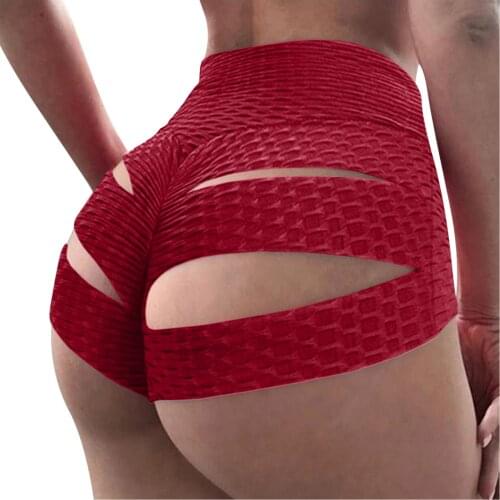 Summer Women Sexy Hollow Out Shorts Elastic High Waist Breathable Sport Short Yo-Ga Homewear short femme