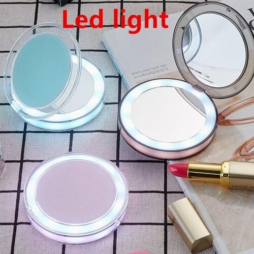 3X Mini Makeup Mirror Light Portable Makeup Mirror LED Lighted Folding Round Pocket Makeup Mirror Light Foldable For Woman espej
