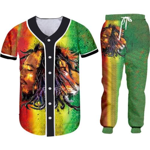 Fashion Mens sets Streetwear 3d Bob Marley Lion Print T-shirt+Sweatpants 2 Pieces Sets Unisex Zipper Hoodie Jacket Custom S-6XL