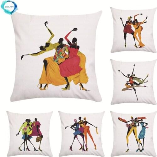 Cartoon Dancer Exotic African Woman Print Pillow Cover Polyester Decorative Cushion Cover Pillow Case Decoration For Home Office