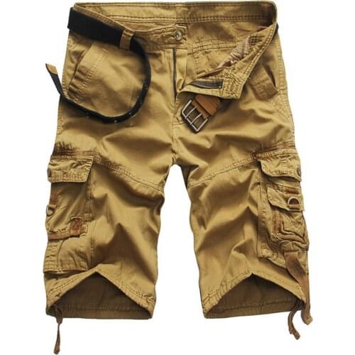 Mens Cargo Shorts Loose Multi-pocket Camouflage Shorts Solid Color Shorts Mid-waist All-match Shorts