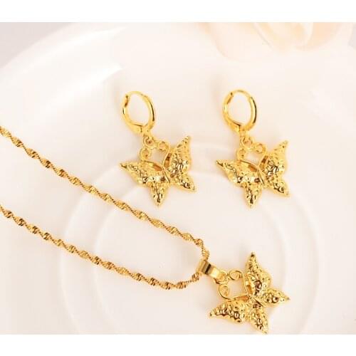 Gold Color PNG Jewellery Set cute butterfly Pendant Necklaces Earrings Papua New Guinea Wedding bridal party women girls gifts