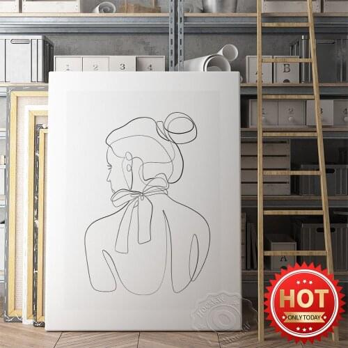 Korean Style Solid Color Originality Character Line Drawing Poster, Nordic Retro Simplicity Style Sketch Decor Wall Picture Gift