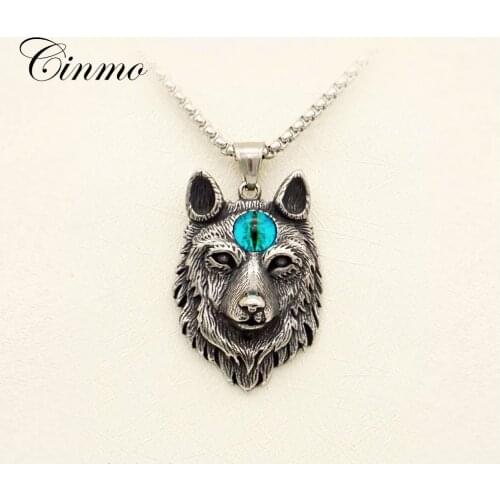 Cinmo Retro Bear Head Pendant Necklace Hip Hop Blue Demon Eye Stainless Steel Necklaces For Men Women Trendy Jewelry Gift