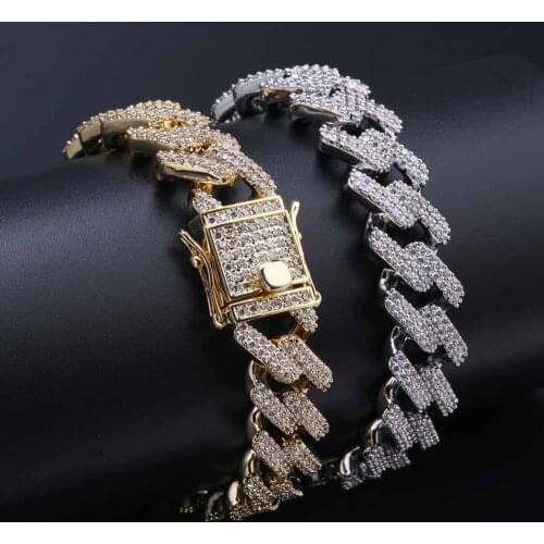 Personality Hip Hop/Punk Mens Bracelets Iced Out Cubic Zircon Miami Curb Cuban Link Chain Bracelet Jewelry Gifts