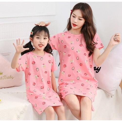 Girls Dresses for Daughter & Mom Mother Family Matching Nightgowns Pajamas Cartoon Cotton Night Wear Sleep Dresses Summer Dress