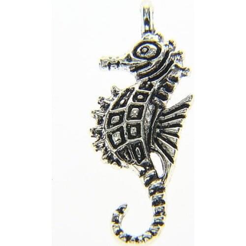 Tibetan silver plated sea horse charm pendants 16pcs EF3517