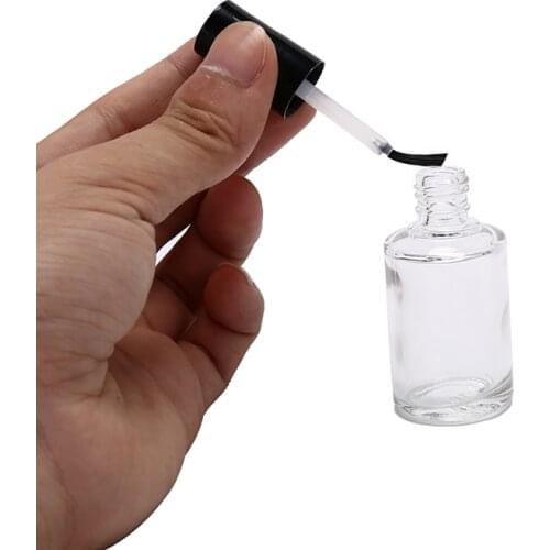 Transparent Glass Empty Nail Polish Bottle With Brush Cosmetic Nail Containers 10ml 15ml