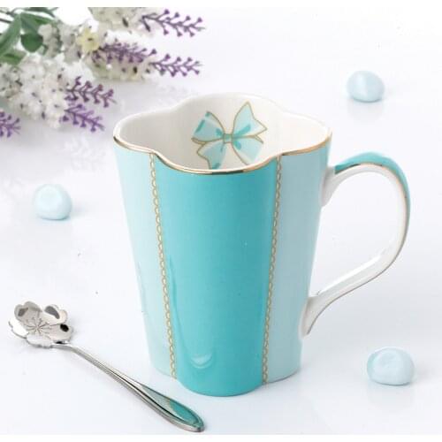 Blue Color bone china cup multi-style simple ceramic coffee cup and saucer dish with pattern set with box