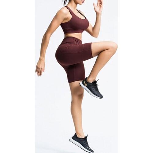 Sports Suits for Women Seamless Yoga Sports Bra Top+High Waist Fitness Shorts With Pockets 2 Piece Gym Set Running Sportswear